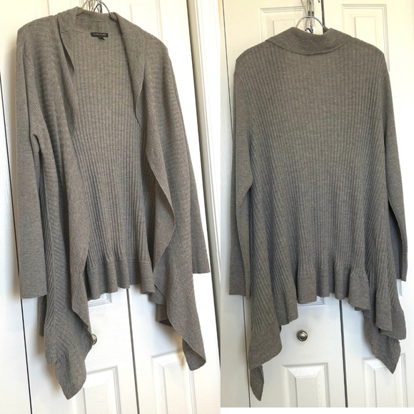 EILEEN FISHER Washable Wool Diagonal Flutter Open Cardigan Smoke Grey Size XL - Picture 3 of 16